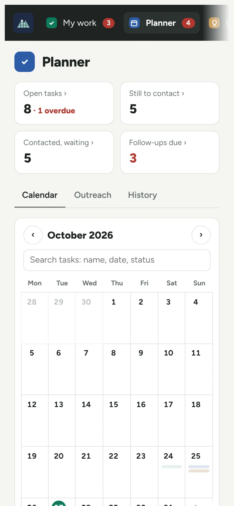 The calendar on a phone